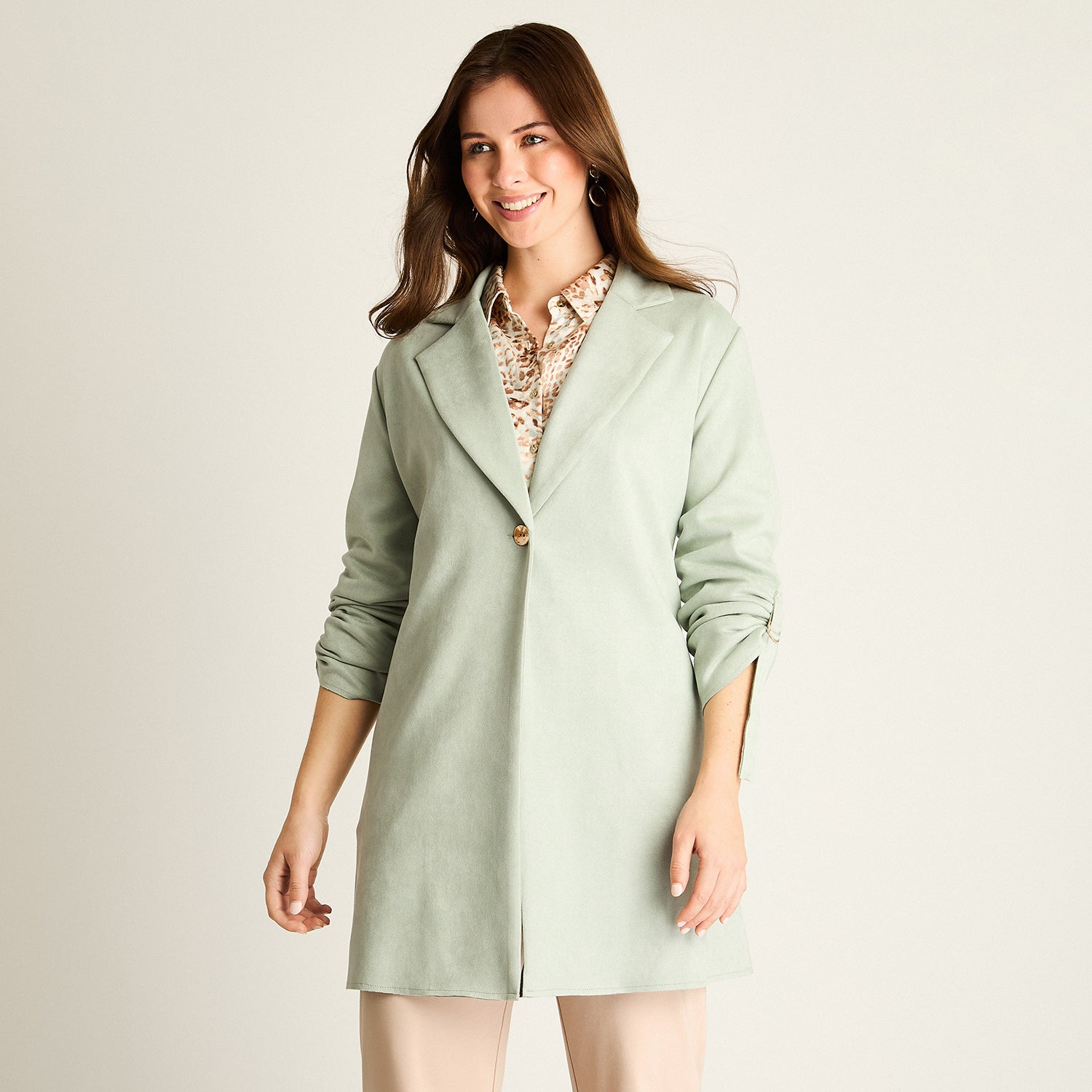 Chaqueta Menta Ecocuero con Botón